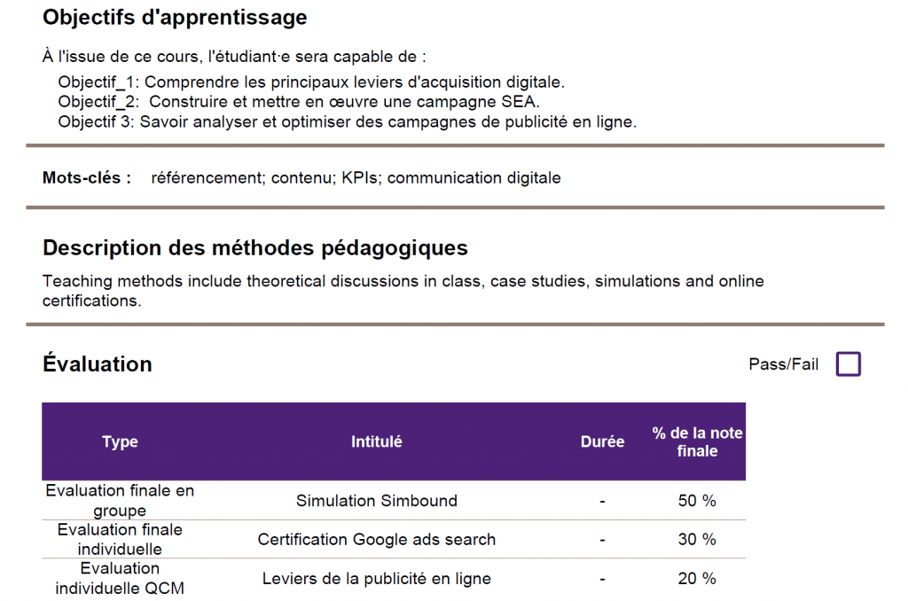 Extrait d'un syllabus