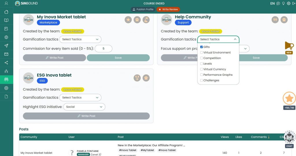 Diverses techniques de gamification peuvent être activées pour animer vos communautés.
