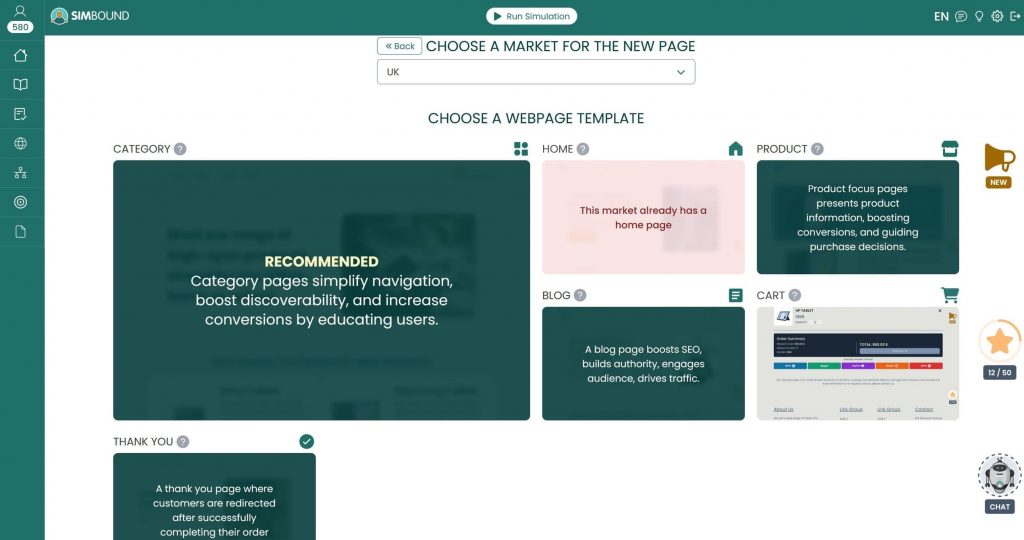 Différents templates de page sont proposés. Templates