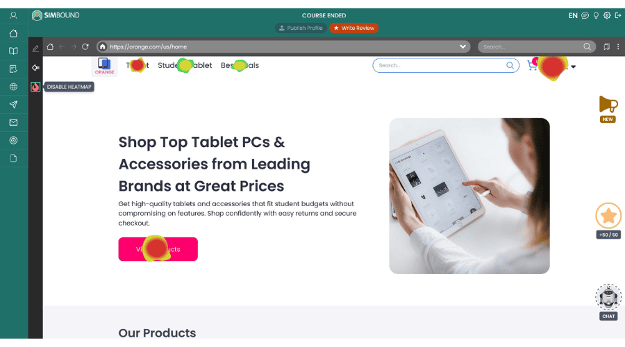 Mission : construire un site e-commerce au sein de la simulation, choisir les produits à vendre, leur prix... et optimiser les pages. Aperçu de la simulation Web au sein du business game marketing digital Simbound