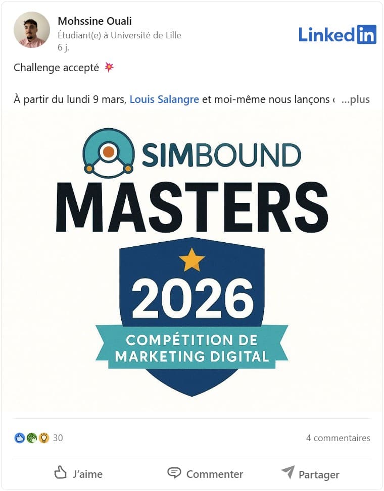 Post LinkedIn d'un étudiant représentant l'IUT de Lille