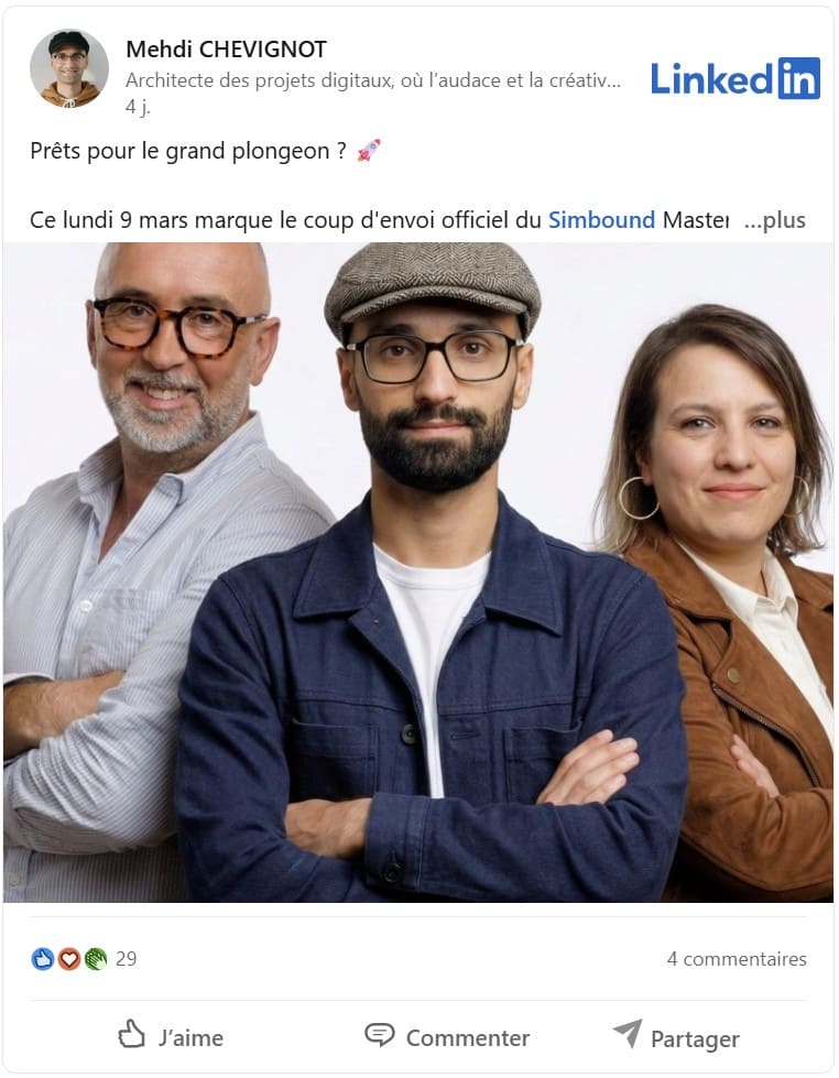 Post LinkedIn d'un étudiant représentant de De Vinci Executive Education