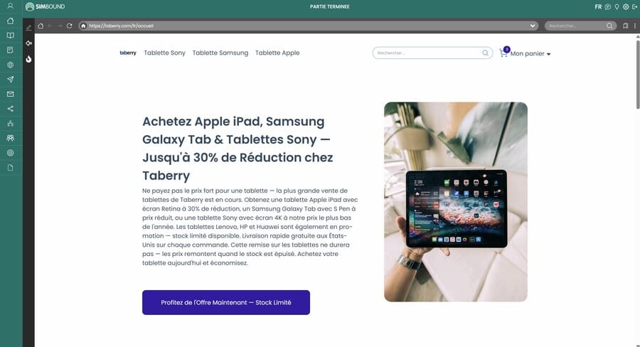 Mission : construire un site e-commerce au sein de la simulation, choisir les produits à vendre, leur prix... et optimiser les pages. Aperçu de la simulation WEB au sein du business game marketing digital Simbound