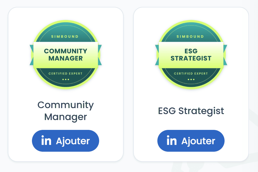 Exemple de badges pour LinkedIn obtenus par les étudiants à la fin d'une partie sur Simbound. Exemple de badges pour LinkedIn obtenus par les étudiants à la fin d'une partie sur Simbound.